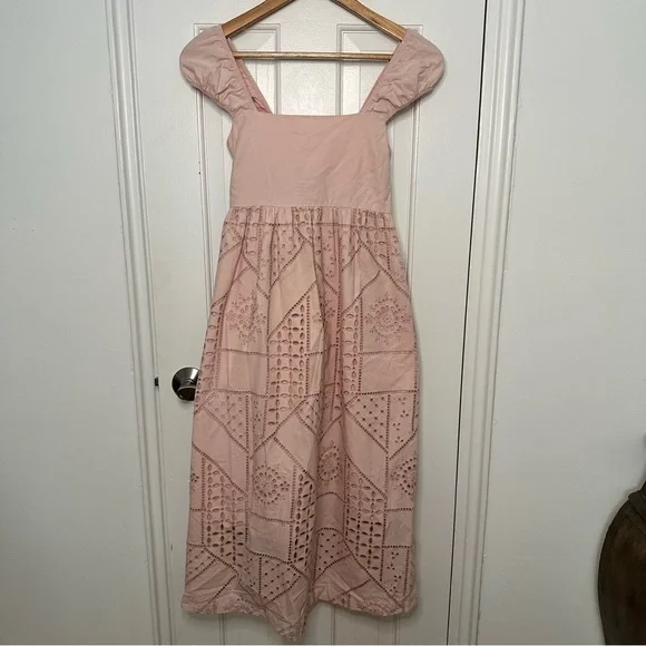 NWT Hatch Maternity Ivy Eyelet Dress Blush Midi Summer Baby Shower Gender Reveal - Picture 2 of 6